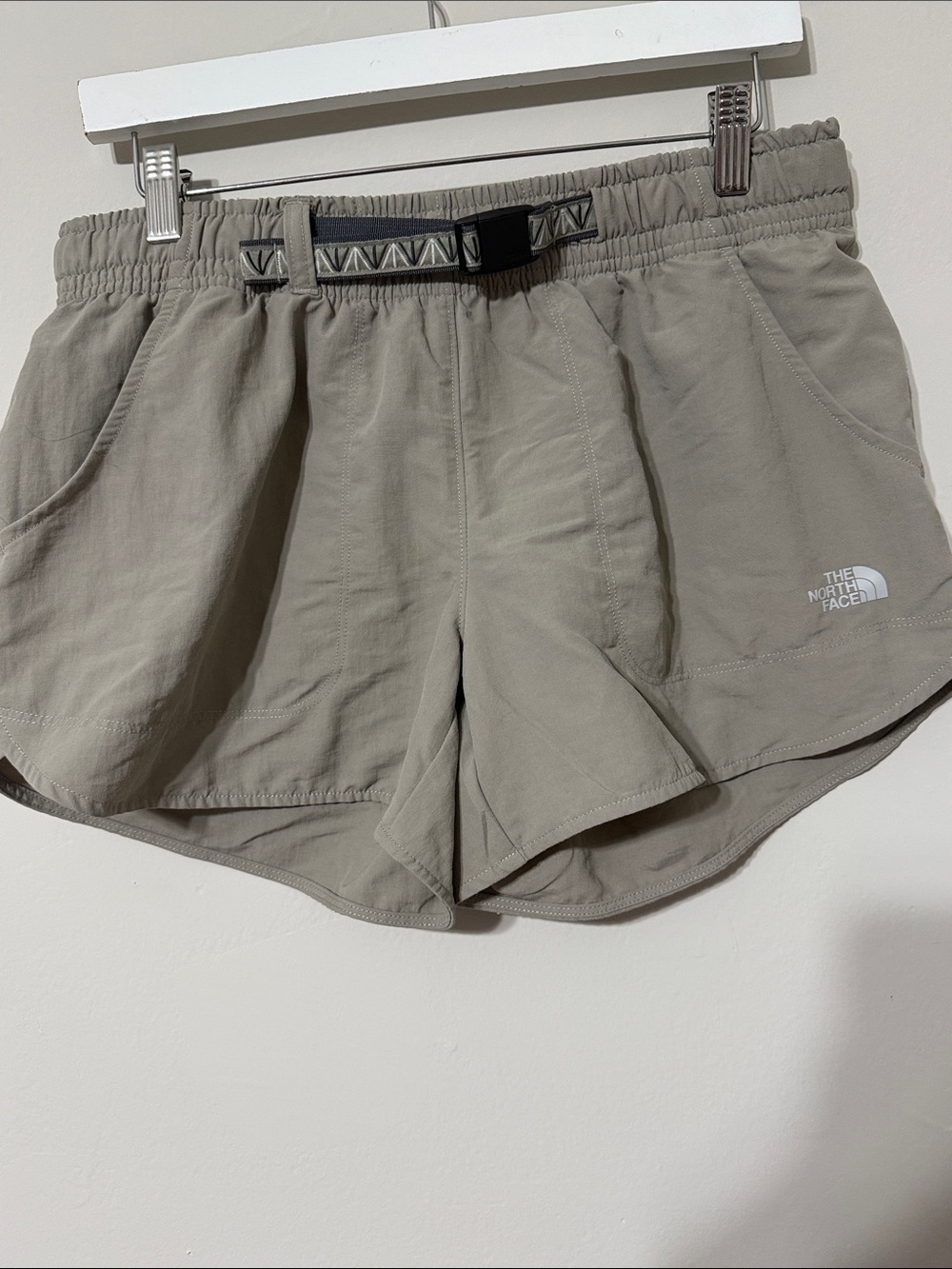 The North Face Women's Taupe Athletic Shorts with Woven Belt
